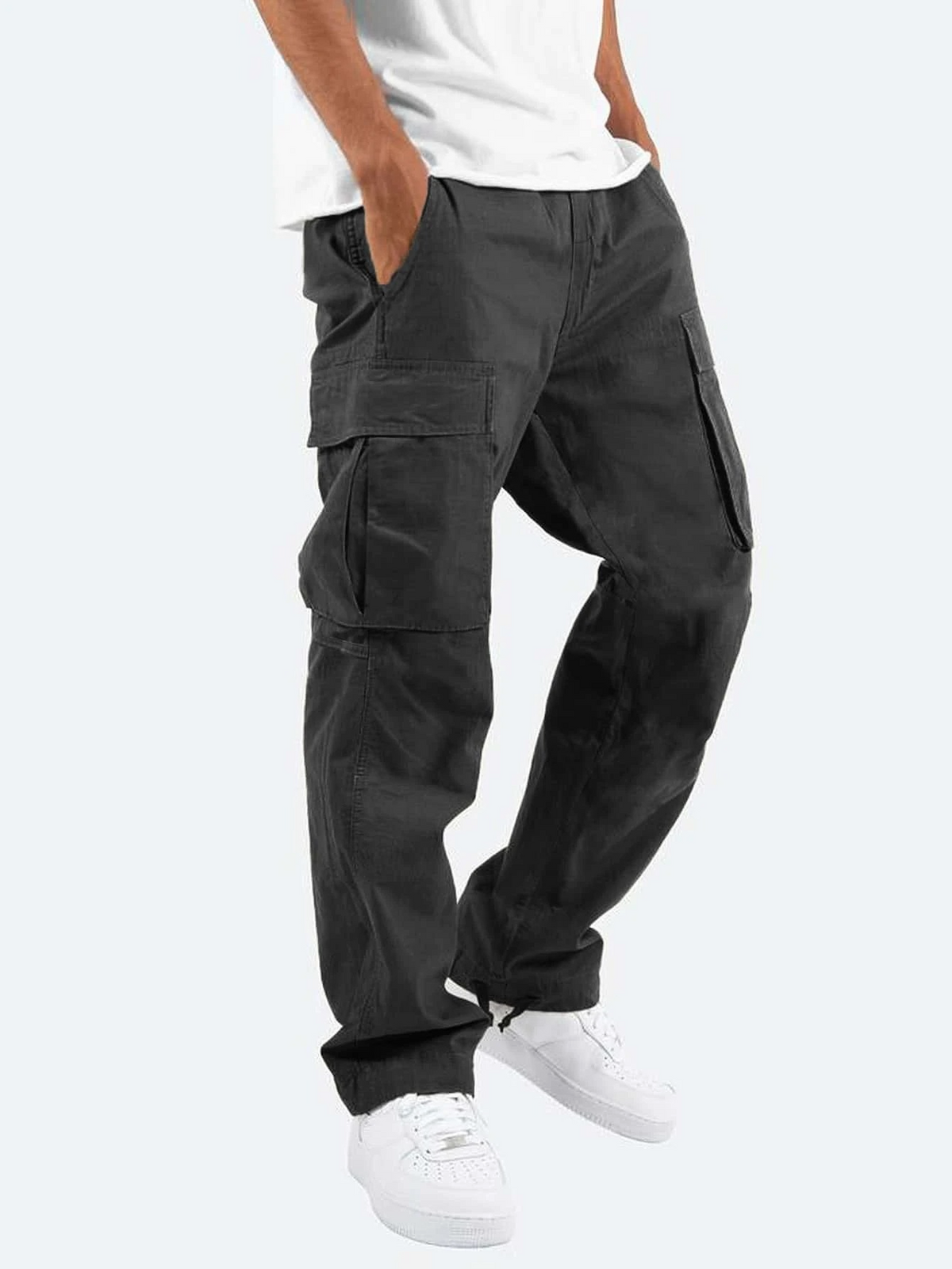 Men Cargo Trousers Relaxed Fit Utility Pockets