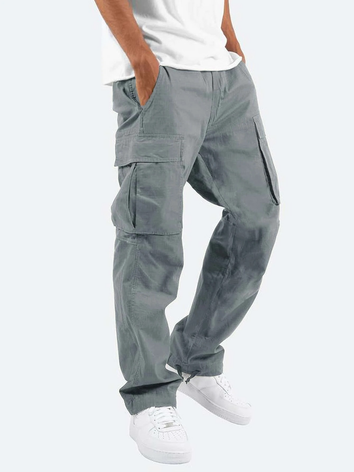 Men Cargo Trousers Relaxed Fit Utility Pockets