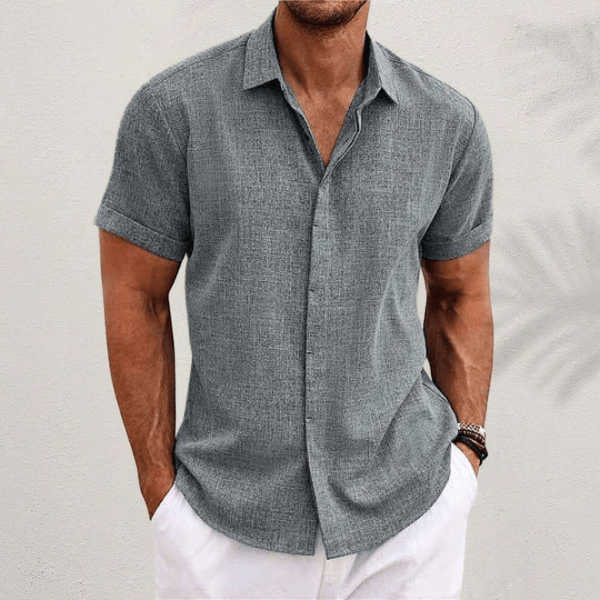 Linen Shirt Men Casual Linen Blend Short Sleeve Button Up