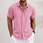 Linen Shirt Men Casual Linen Blend Short Sleeve Button Up