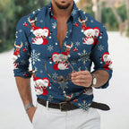 Christmas Shirt Men Long Sleeve Button Up Novelty Graphic Print