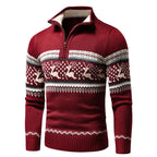 Christmas Sweater Men Knitted Fair Isle Reindeer Half Zip Winter