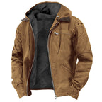 Men Fleece Lined Canvas Hooded Jacket Zip Front