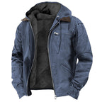 Men Fleece Lined Canvas Hooded Jacket Zip Front