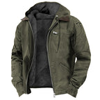 Men Fleece Lined Canvas Hooded Jacket Zip Front