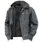 Men Fleece Lined Canvas Hooded Jacket Zip Front