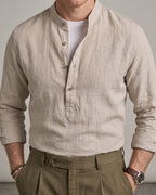 Men Linen Shirt Mandarin Collar Lightweight Breathable Casual