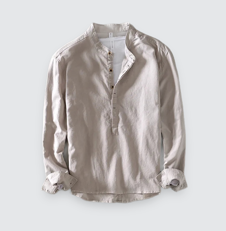 Men Linen Shirt Mandarin Collar Lightweight Breathable Casual