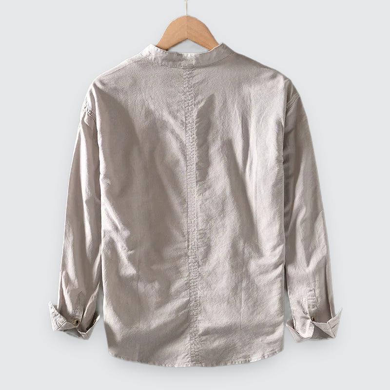 Men Linen Shirt Mandarin Collar Lightweight Breathable Casual