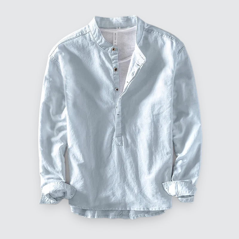 Men Linen Shirt Mandarin Collar Lightweight Breathable Casual