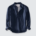 Men Linen Shirt Mandarin Collar Lightweight Breathable Casual