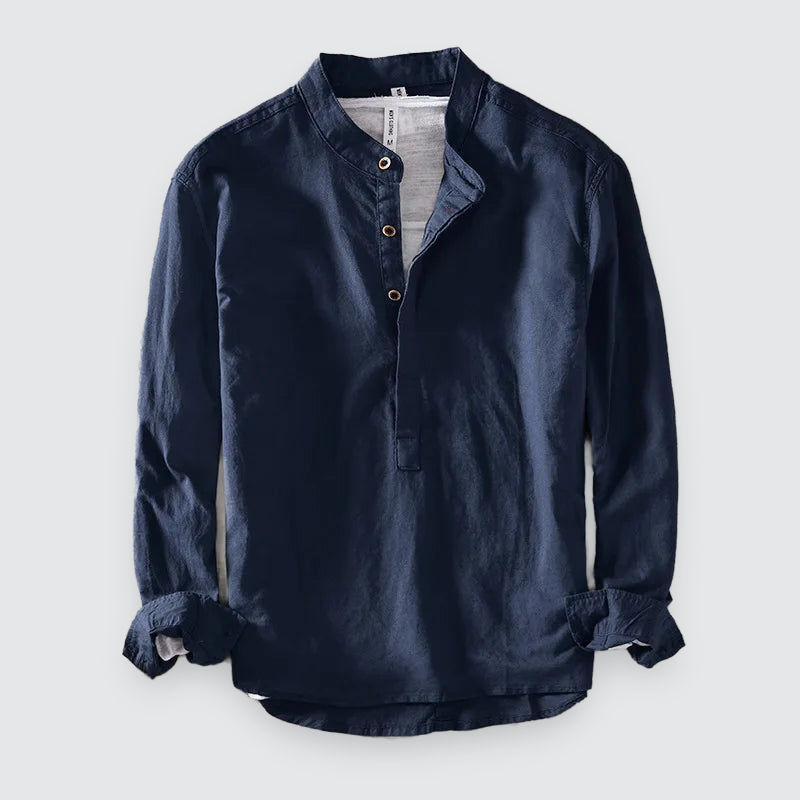 Men Linen Shirt Mandarin Collar Lightweight Breathable Casual