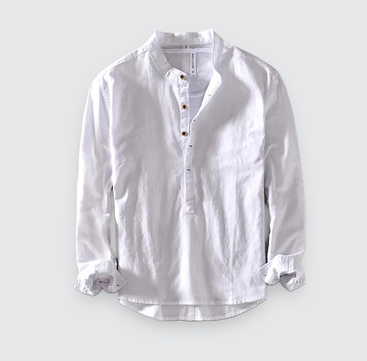 Men Linen Shirt Mandarin Collar Lightweight Breathable Casual