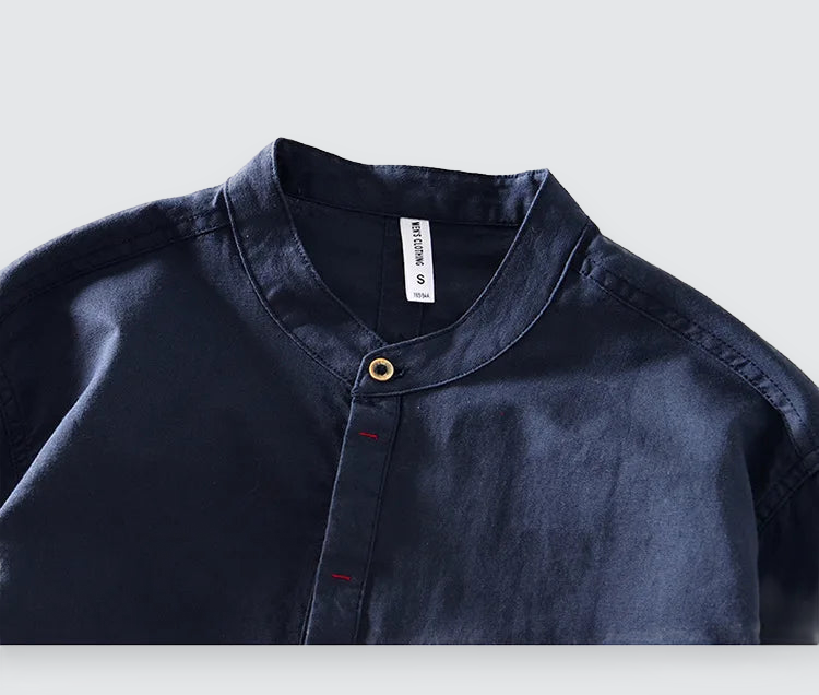 Men Linen Shirt Mandarin Collar Lightweight Breathable Casual