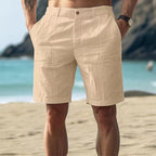Linen Shorts Men Casual Regular Fit Mid Length Side Pockets Lightweight