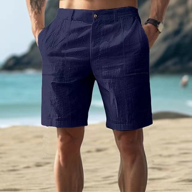 Linen Shorts Men Casual Regular Fit Mid Length Side Pockets Lightweight