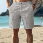 Linen Shorts Men Casual Regular Fit Mid Length Side Pockets Lightweight