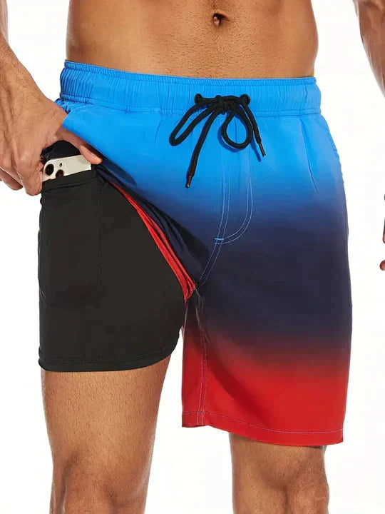Mens Swim Shorts Tropical Print Mid Thigh Length Side Pockets