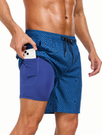 Mens Swim Shorts Tropical Print Mid Thigh Length Side Pockets
