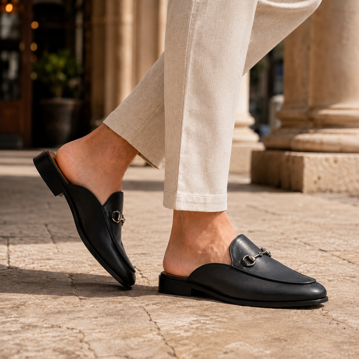 Mens Mule Loafers | Horsebit Backless Faux Leather Slip On Shoes