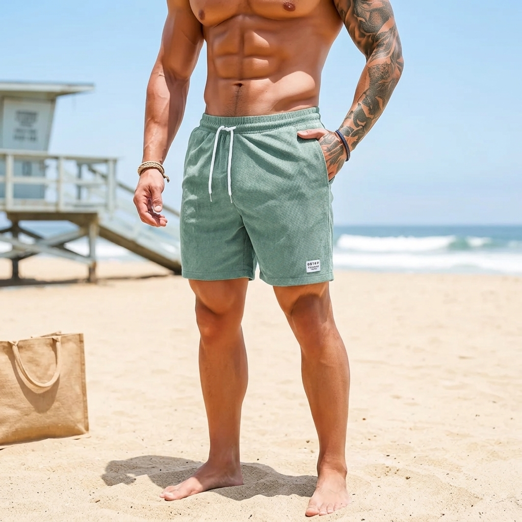 Mens Swim Shorts Straight Fit Elastic Drawstring Waist