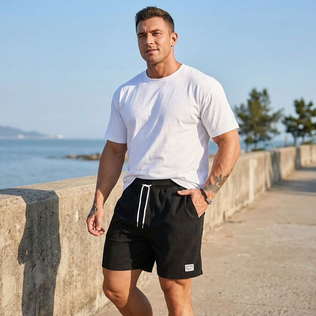 Mens Swim Shorts Straight Fit Elastic Drawstring Waist