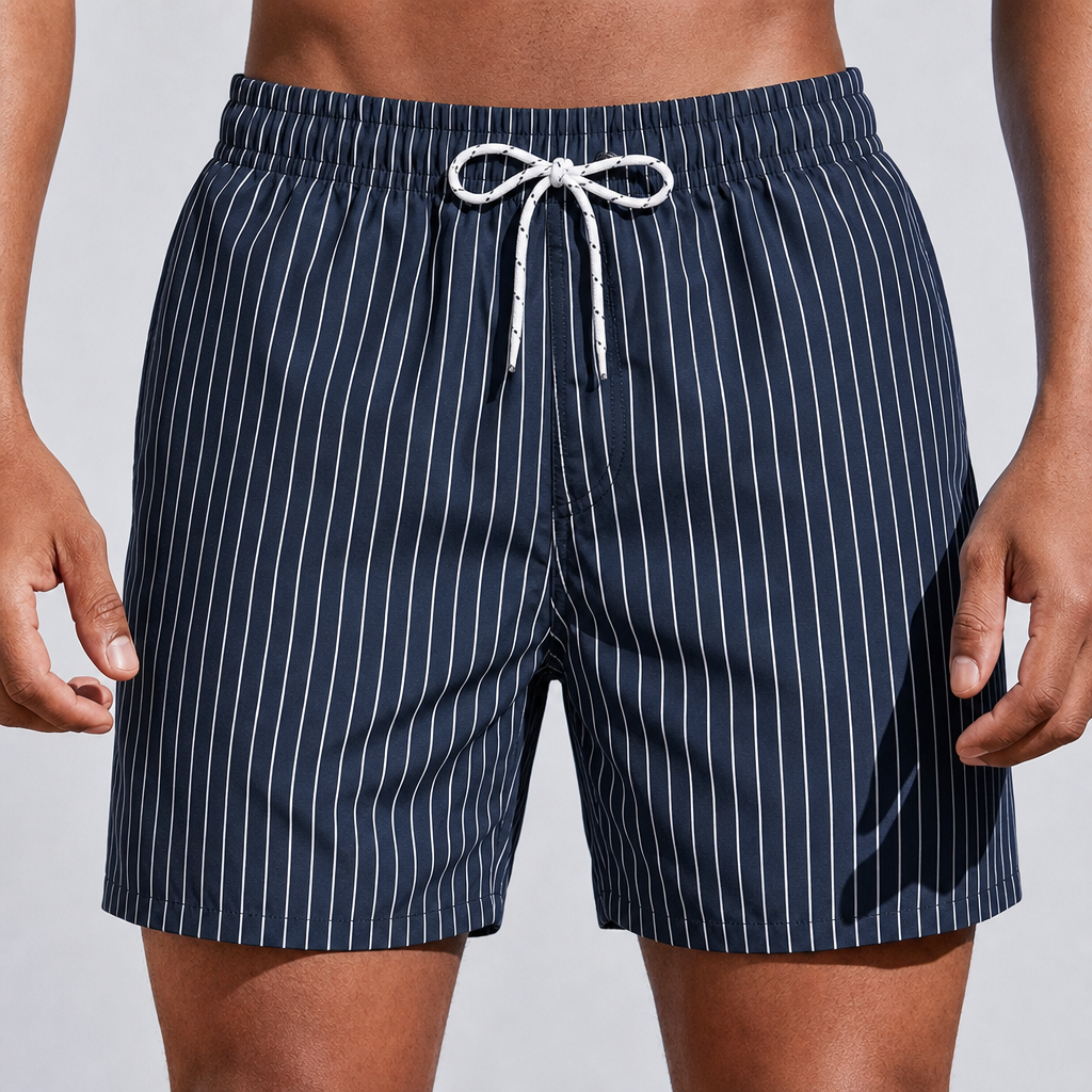 Mens Swim Shorts Striped Straight Leg Relaxed Fit
