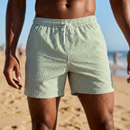 Mens Swim Shorts Striped Straight Leg Relaxed Fit