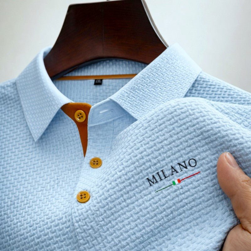 Men Polo Shirt Textured Contrast Button Placket Embroidered Detail
