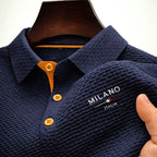 Men Polo Shirt Textured Contrast Button Placket Embroidered Detail