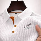 Men Polo Shirt Textured Contrast Button Placket Embroidered Detail