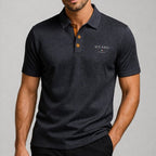 Men Polo Shirt Textured Contrast Button Placket Embroidered Detail