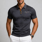 Men Polo Shirt Textured Contrast Button Placket Embroidered Detail