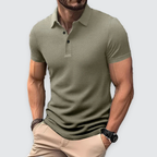 Men Polo Shirt Textured Knit Breathable Smart Casual Short Sleeve