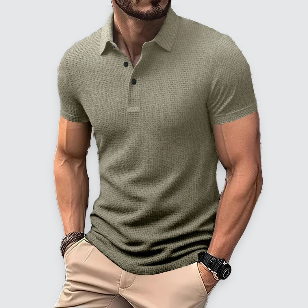 Men Polo Shirt Textured Knit Breathable Smart Casual Short Sleeve