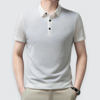 Men Polo Shirt Textured Knit Breathable Smart Casual Short Sleeve