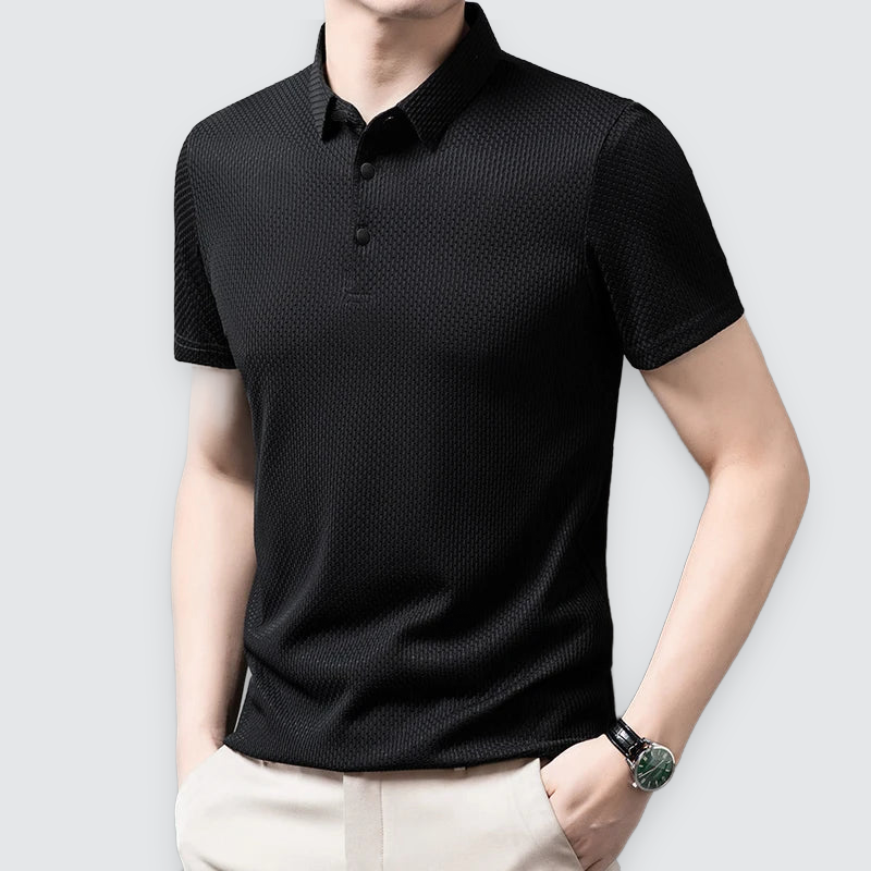 Men Polo Shirt Textured Knit Breathable Smart Casual Short Sleeve