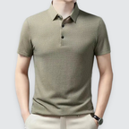 Men Polo Shirt Textured Knit Breathable Smart Casual Short Sleeve