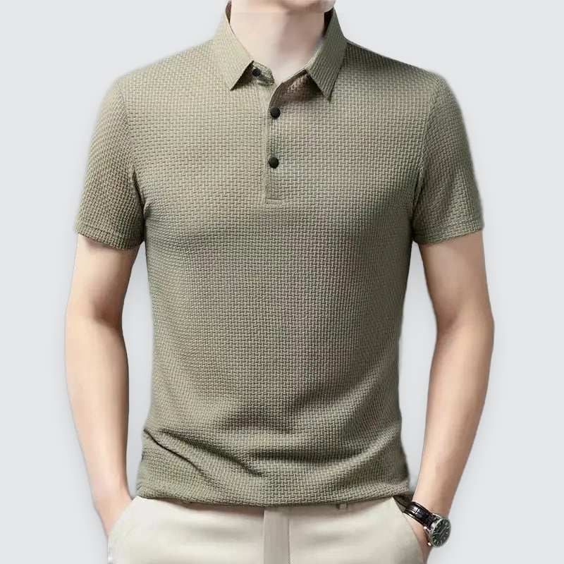 Men Polo Shirt Textured Knit Breathable Smart Casual Short Sleeve