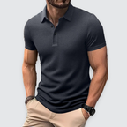 Men Polo Shirt Textured Knit Breathable Smart Casual Short Sleeve