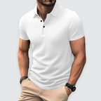 Men Polo Shirt Textured Knit Breathable Smart Casual Short Sleeve