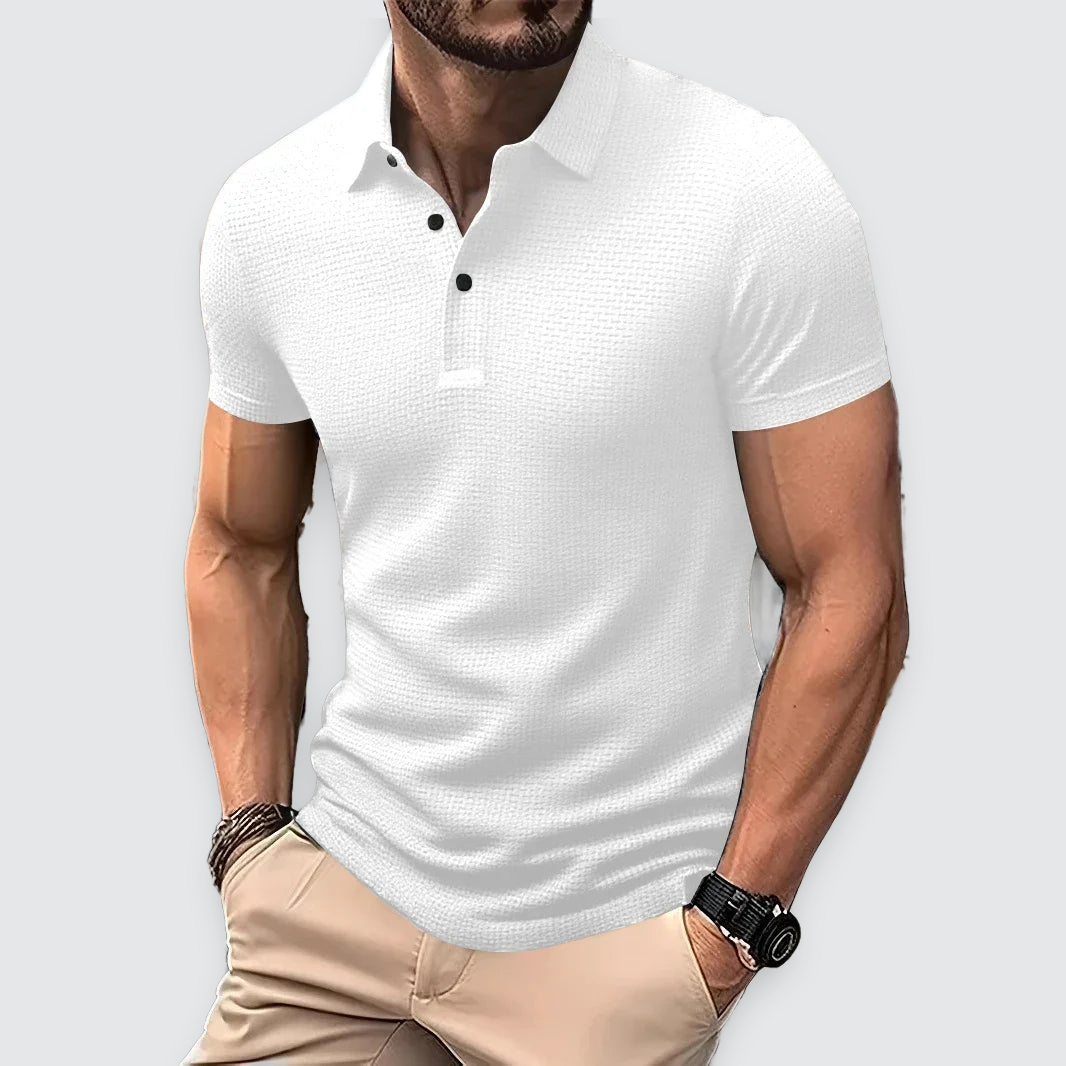 Men Polo Shirt Textured Knit Breathable Smart Casual Short Sleeve