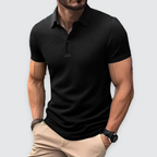 Men Polo Shirt Textured Knit Breathable Smart Casual Short Sleeve