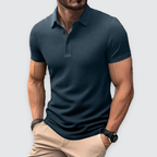 Men Polo Shirt Textured Knit Breathable Smart Casual Short Sleeve