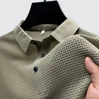Men Polo Shirt Textured Knit Breathable Smart Casual Short Sleeve