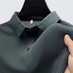 Men Polo Shirt Textured Knit Breathable Smart Casual Short Sleeve