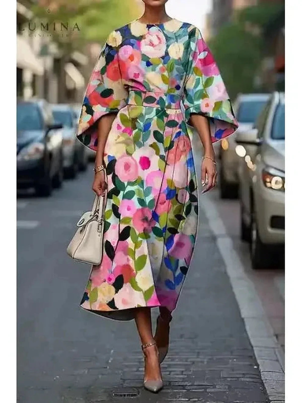 Floral Dress Women Flowing Midi Feminine Print | Vera