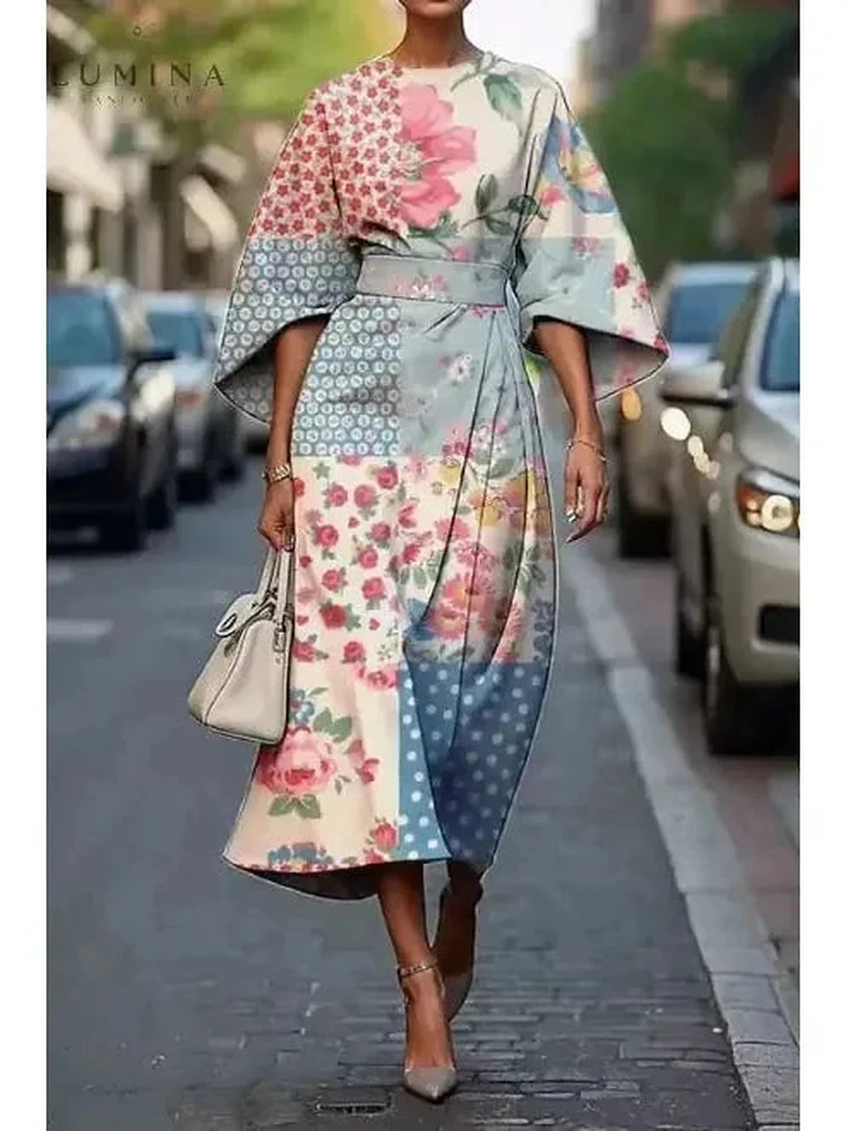 Floral Dress Women Flowing Midi Feminine Print | Vera