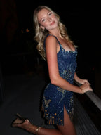 Tindra | Mini Dress | Midnight Blue, Evening Gown | Flowing Silhouette