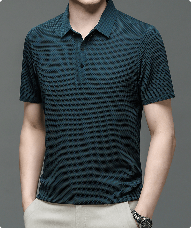 Silk Polo Shirt for Men | Short Sleeve Lightweight 3D Woven Texture